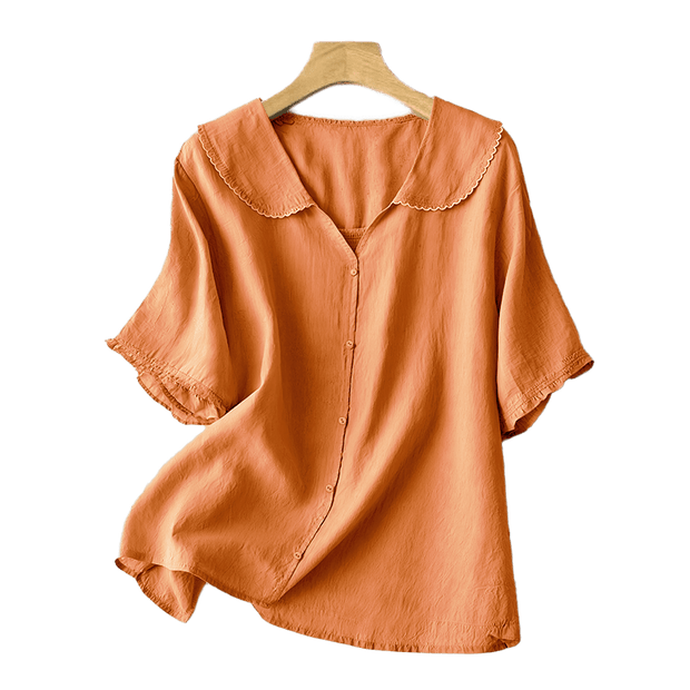 Buddha Stones Casual Plain Button Half Sleeve Middy Collar Cotton Women's Shirt - image 12