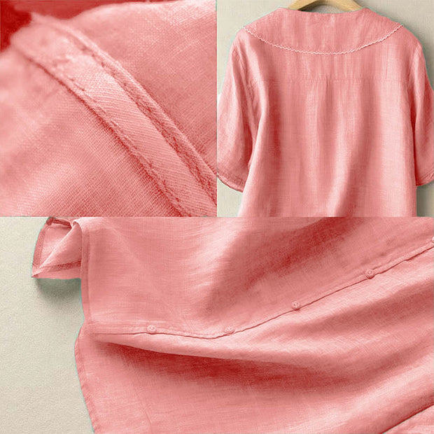 Buddha Stones Casual Plain Button Half Sleeve Middy Collar Cotton Women's Shirt - image 28