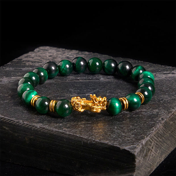 Buddha Stones Various Color Tiger Eye Beads Spacer Beads Pixiu Wealth Courage Bracelet - Green Tiger Eye(Wrist Circumference: 17-19cm) - image 1