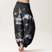 Buddha Stones Pure Cotton White Lines Spots Tie-Dye Pattern Women's Elastic Waist Harem Pants - image 3