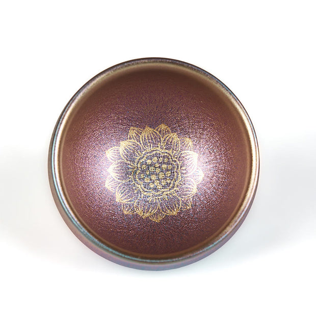 Buddha Stones Handmade Chinese Jianzhan Golden Lotus Flower Ceramic Teacup Kung Fu Tea Cup 150ml - image 7