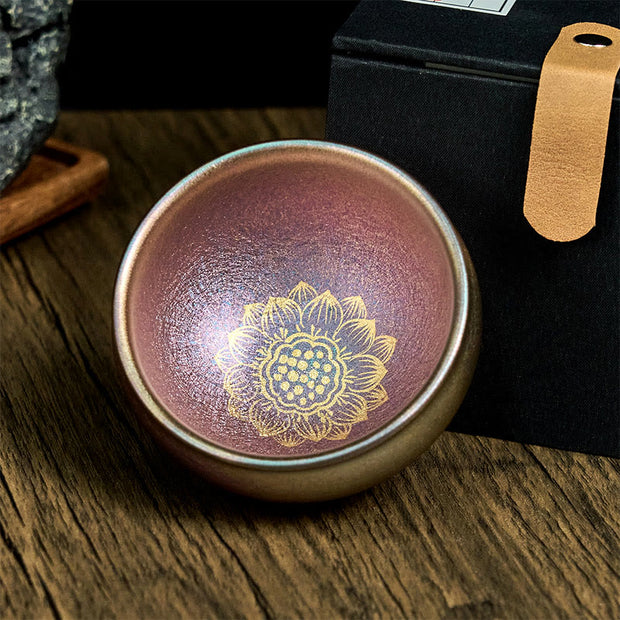 Buddha Stones Handmade Chinese Jianzhan Golden Lotus Flower Ceramic Teacup Kung Fu Tea Cup 150ml - image 2