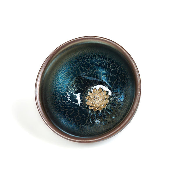 Buddha Stones Handmade Chinese Jianzhan Lotus Blue Ceramic Teacup Kung Fu Tea Cup 150ml - image 8