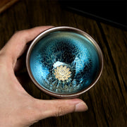 Buddha Stones Handmade Chinese Jianzhan Lotus Blue Ceramic Teacup Kung Fu Tea Cup 150ml - image 4