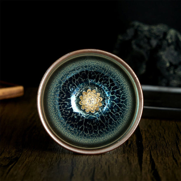 Buddha Stones Handmade Chinese Jianzhan Lotus Blue Ceramic Teacup Kung Fu Tea Cup 150ml - 8.8*5.6cm*150ml - image 1