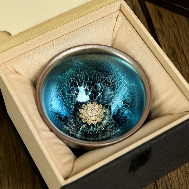 Buddha Stones Handmade Chinese Jianzhan Lotus Blue Ceramic Teacup Kung Fu Tea Cup 150ml - image 3