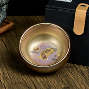 Buddha Stones Handmade Chinese Jianzhan Koi Fish Lotus Leaf Ceramic Teacup Kung Fu Tea Cup 150ml - image 2