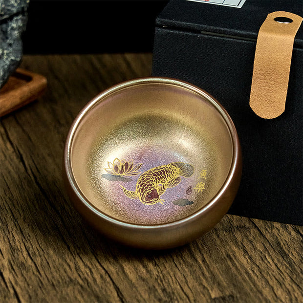 Buddha Stones Handmade Chinese Jianzhan Koi Fish Lotus Leaf Ceramic Teacup Kung Fu Tea Cup 150ml - image 2