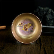 Buddha Stones Handmade Chinese Jianzhan Koi Fish Lotus Leaf Ceramic Teacup Kung Fu Tea Cup 150ml - Gold Koi Fish 8.8cm*5.5cm*150ml - Without Gift Box - image 1