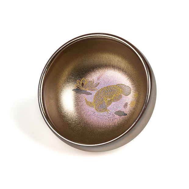 Buddha Stones Handmade Chinese Jianzhan Koi Fish Lotus Leaf Ceramic Teacup Kung Fu Tea Cup 150ml - image 7