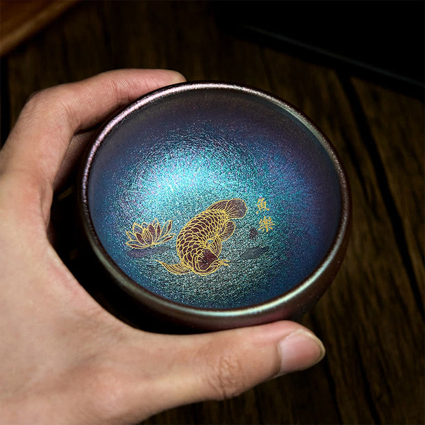 Buddha Stones Handmade Chinese Jianzhan Koi Fish Lotus Leaf Ceramic Teacup Kung Fu Tea Cup 150ml - image 13