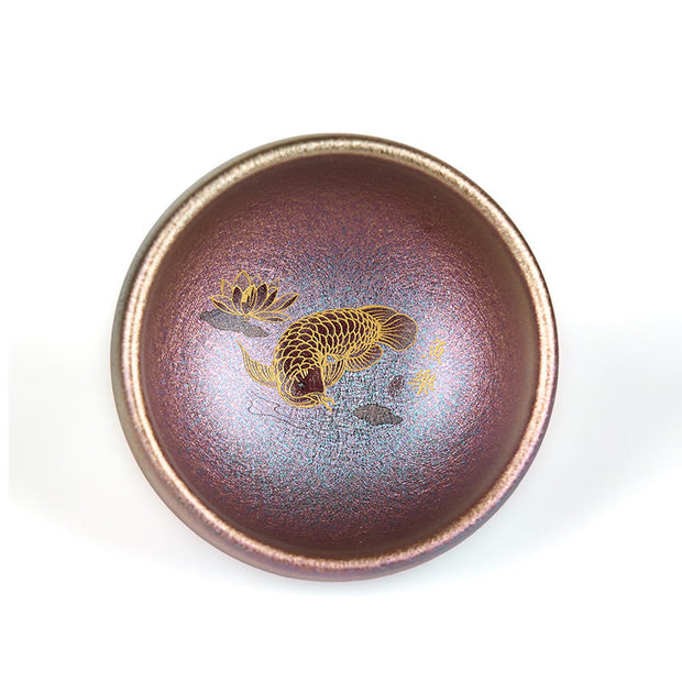 Buddha Stones Handmade Chinese Jianzhan Koi Fish Lotus Leaf Ceramic Teacup Kung Fu Tea Cup 150ml - image 25