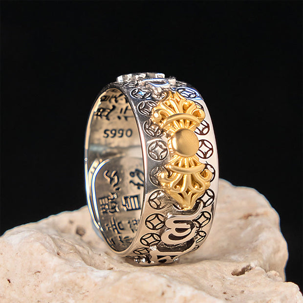 Buddha Stones Vintage Om Mani Padme Hum Vajra Copper Pleated Silver Balance Ring - image 10