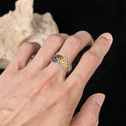 Buddha Stones Vintage Om Mani Padme Hum Vajra Copper Pleated Silver Balance Ring - image 11