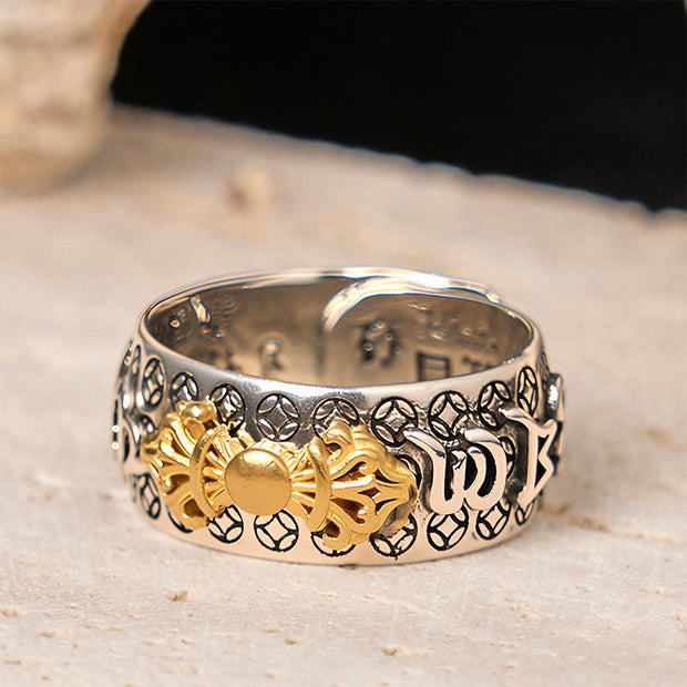 Buddha Stones Vintage Om Mani Padme Hum Vajra Copper Pleated Silver Balance Ring - image 3