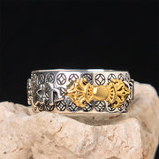 Buddha Stones Vintage Om Mani Padme Hum Vajra Copper Pleated Silver Balance Ring - image 5