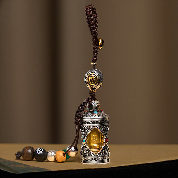 FREE Today: Wisdom and Luck Om Mani Padme Hum Ghau Prayer Box Copper Plated Silver Key Chain - image 2
