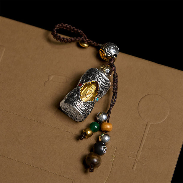 FREE Today: Wisdom and Luck Om Mani Padme Hum Ghau Prayer Box Copper Plated Silver Key Chain - image 3