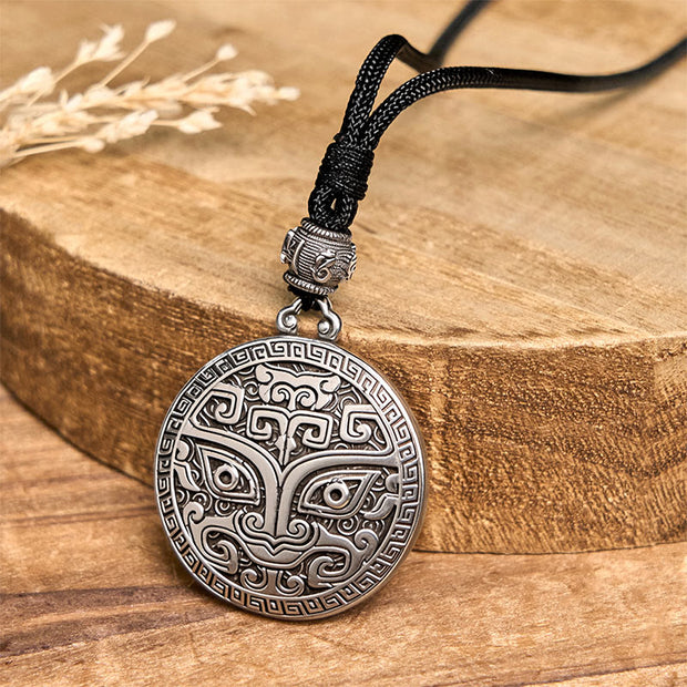 Buddha Stones Taotie Om Mani Padme Hum Copper Plated Silver Wealth Necklace Pendant - image 5