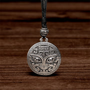 Buddha Stones Taotie Om Mani Padme Hum Copper Plated Silver Wealth Necklace Pendant - image 4