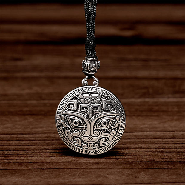 Buddha Stones Taotie Om Mani Padme Hum Copper Plated Silver Wealth Necklace Pendant - image 4