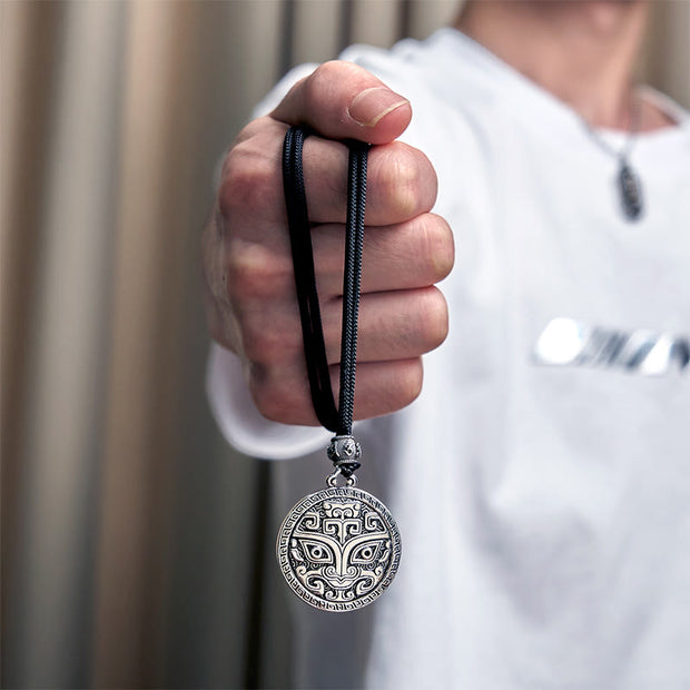 Buddha Stones Taotie Om Mani Padme Hum Copper Plated Silver Wealth Necklace Pendant - image 13