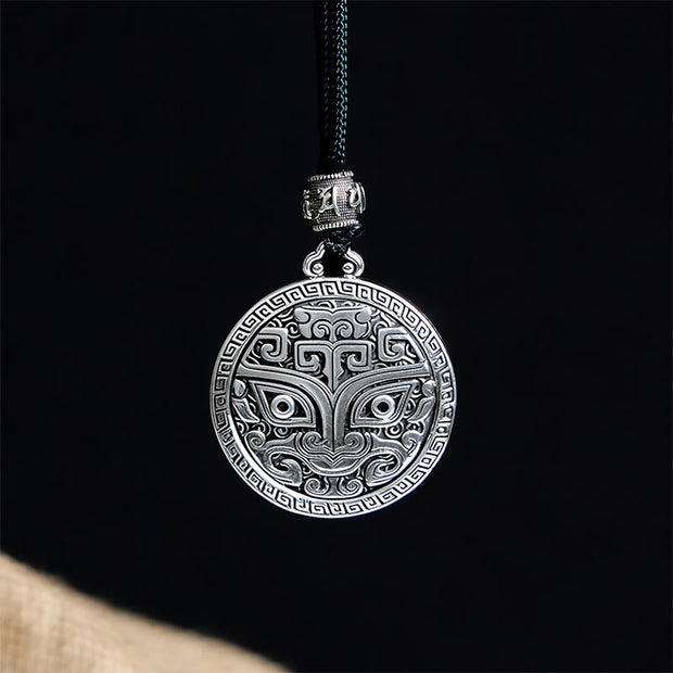 Buddha Stones Taotie Om Mani Padme Hum Copper Plated Silver Wealth Necklace Pendant - image 2