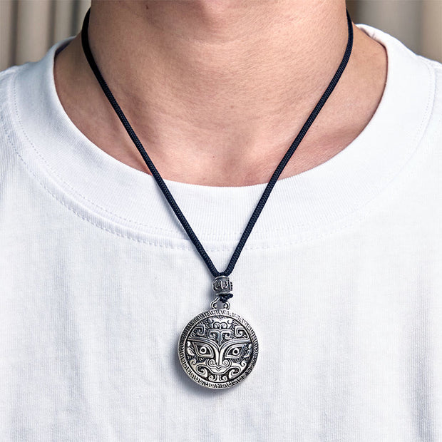 Buddha Stones Taotie Om Mani Padme Hum Copper Plated Silver Wealth Necklace Pendant - image 12