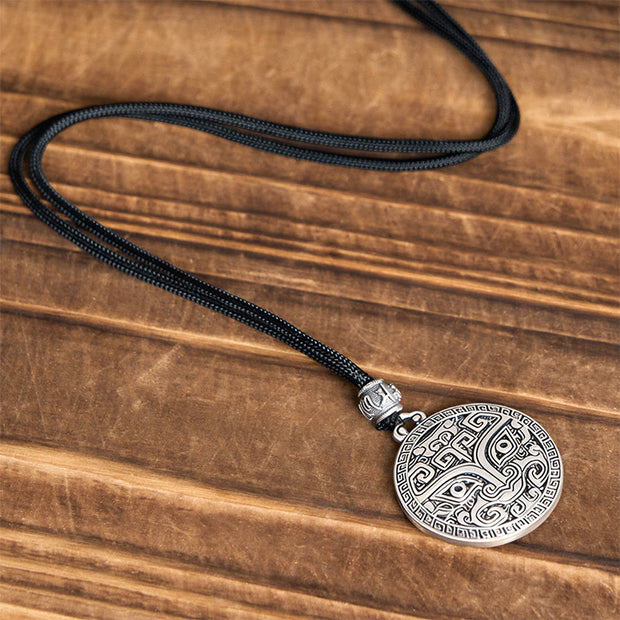 Buddha Stones Taotie Om Mani Padme Hum Copper Plated Silver Wealth Necklace Pendant - image 9