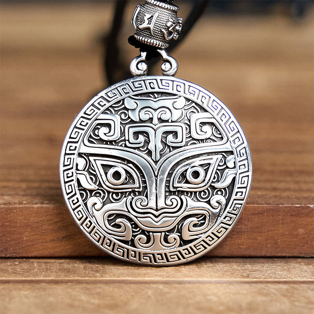 Buddha Stones Taotie Om Mani Padme Hum Copper Plated Silver Wealth Necklace Pendant - image 10