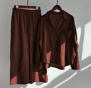 Buddha Stones 2Pcs Long Sleeve Shirt Top With Pockets Drawstring Pants Meditation Cotton Clothing Women's Set - FireBrick - US20，UK/AU24，EU52 (5XL) - image 36