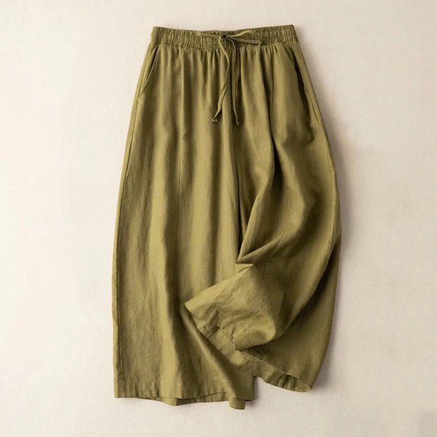 Buddha Stones Plain Color 7-8 Length Capri Cropped Pants Cotton Linen Women's Wide Leg Pants With Pockets - DarkGoldenrod - US12，UK/AU16，EU44 (3XL) - image 12
