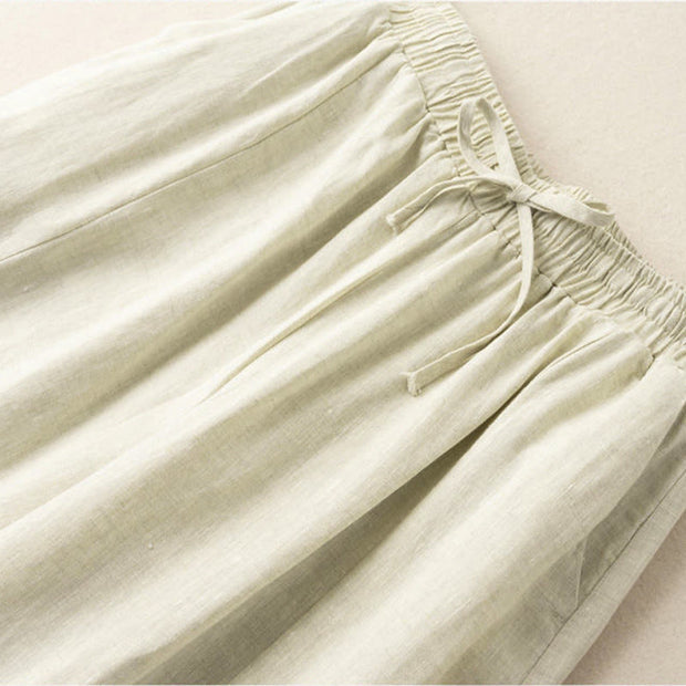 Buddha Stones Plain Color 7-8 Length Capri Cropped Pants Cotton Linen Women's Wide Leg Pants With Pockets - image 27