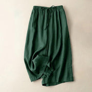 Buddha Stones Plain Color 7-8 Length Capri Cropped Pants Cotton Linen Women's Wide Leg Pants With Pockets - DarkSlateGray - US12，UK/AU16，EU44 (3XL) - image 20