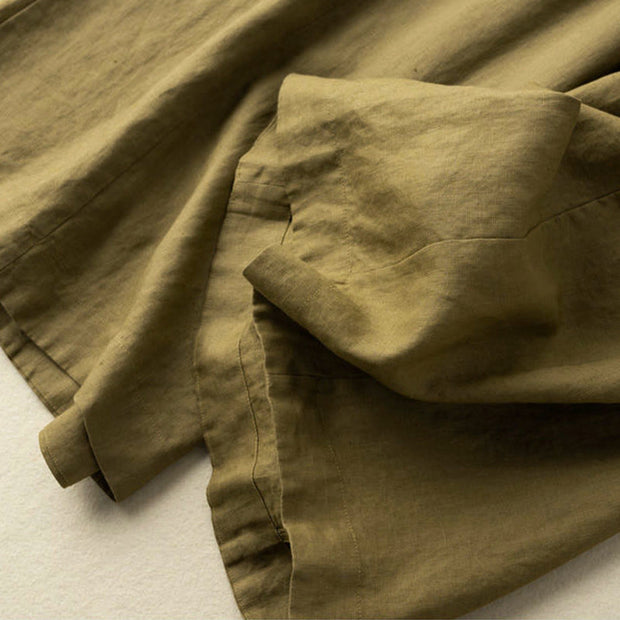 Buddha Stones Plain Color 7-8 Length Capri Cropped Pants Cotton Linen Women's Wide Leg Pants With Pockets - image 15