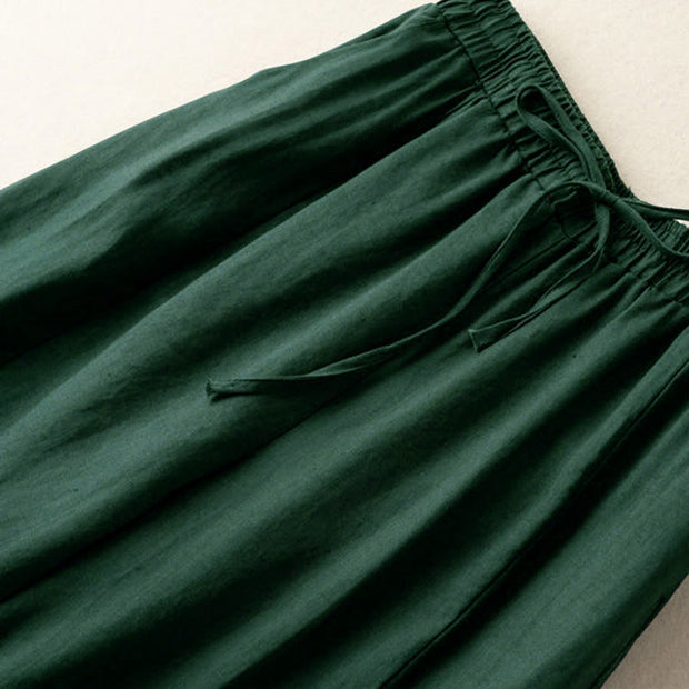 Buddha Stones Plain Color 7-8 Length Capri Cropped Pants Cotton Linen Women's Wide Leg Pants With Pockets - image 21