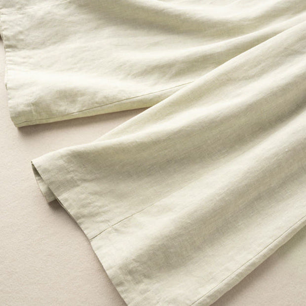 Buddha Stones Plain Color 7-8 Length Capri Cropped Pants Cotton Linen Women's Wide Leg Pants With Pockets - image 25