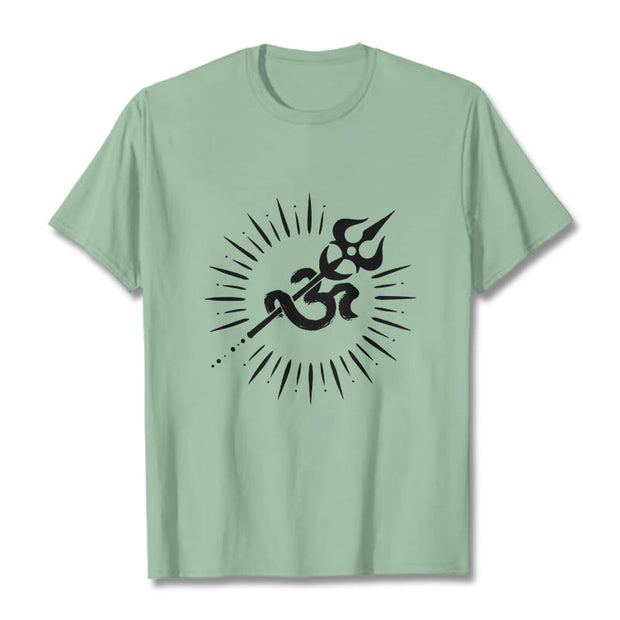 Buddha Stones Casual Om Symbol Trident Radiant Lines Pattern Cotton Tee T-shirt - PaleGreen - 2XL - image 15