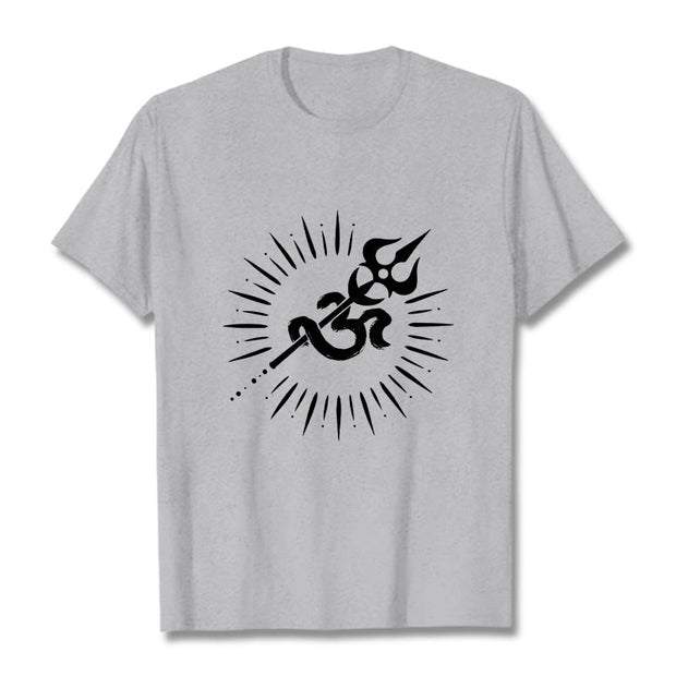 Buddha Stones Casual Om Symbol Trident Radiant Lines Pattern Cotton Tee T-shirt - LightGrey - 2XL - image 20