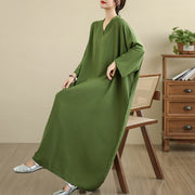 Buddha Stones Retro Casual Solid Color Long Sleeve Cotton Linen Maxi Dress With Pockets - image 8