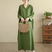 Buddha Stones Retro Casual Solid Color Long Sleeve Cotton Linen Maxi Dress With Pockets - OliveDrab - US4-12，UK/AU8-18，EU36-46(F) - image 1