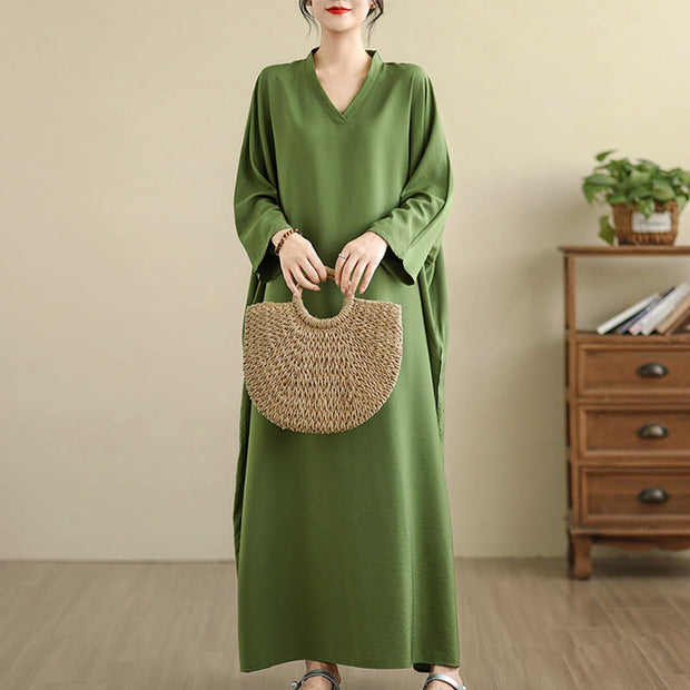 Buddha Stones Retro Casual Solid Color Long Sleeve Cotton Linen Maxi Dress With Pockets - OliveDrab - US4-12，UK/AU8-18，EU36-46(F) - image 1
