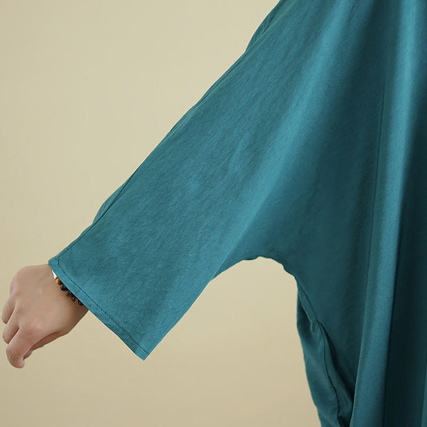 Buddha Stones Retro Casual Solid Color Long Sleeve Cotton Linen Maxi Dress With Pockets - image 22