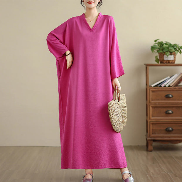 Buddha Stones Retro Casual Solid Color Long Sleeve Cotton Linen Maxi Dress With Pockets - DeepPink - US4-12，UK/AU8-18，EU36-46(F) - image 26