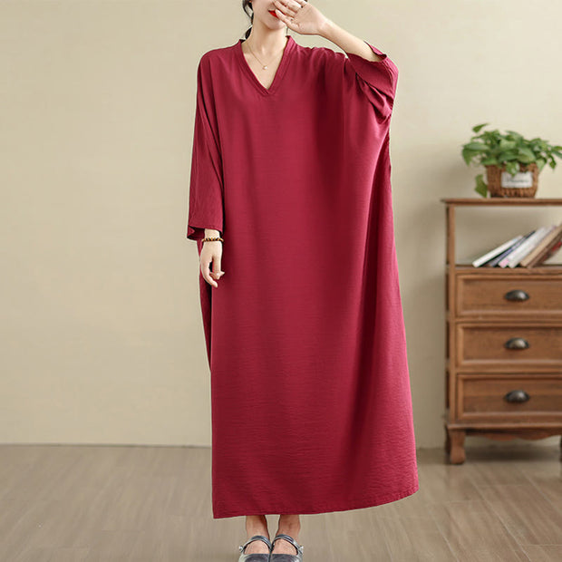 Buddha Stones Retro Casual Solid Color Long Sleeve Cotton Linen Maxi Dress With Pockets - Crimson - US4-12，UK/AU8-18，EU36-46(F) - image 31