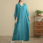 Buddha Stones Retro Casual Solid Color Long Sleeve Cotton Linen Maxi Dress With Pockets - LightSeaGreen - US4-12，UK/AU8-18，EU36-46(F) - image 13