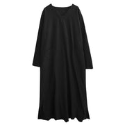 Buddha Stones Fall Casual Simple Design Long Sleeve Cotton Linen Maxi Dress With Pockets - image 17