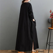Buddha Stones Fall Casual Simple Design Long Sleeve Cotton Linen Maxi Dress With Pockets - image 7