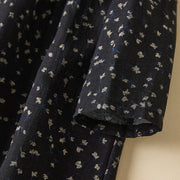 Buddha Stones Fall Printing Floral Buttons Lace Lapel Design Cotton Linen Midi Dress With Pockets - image 5