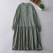 Buddha Stones Casual Plaid Buttons Lantern Long Sleeve Cotton Midi Dress - MediumSeaGreen - US14，UK/AU18，EU46 (2XL) - image 1